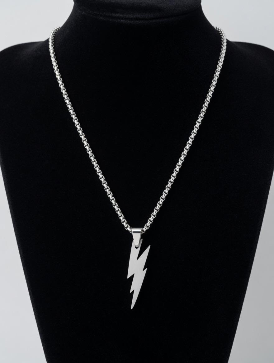 Electric Edge Lightning Bolt Pendant Necklace ( Sliver&Black)