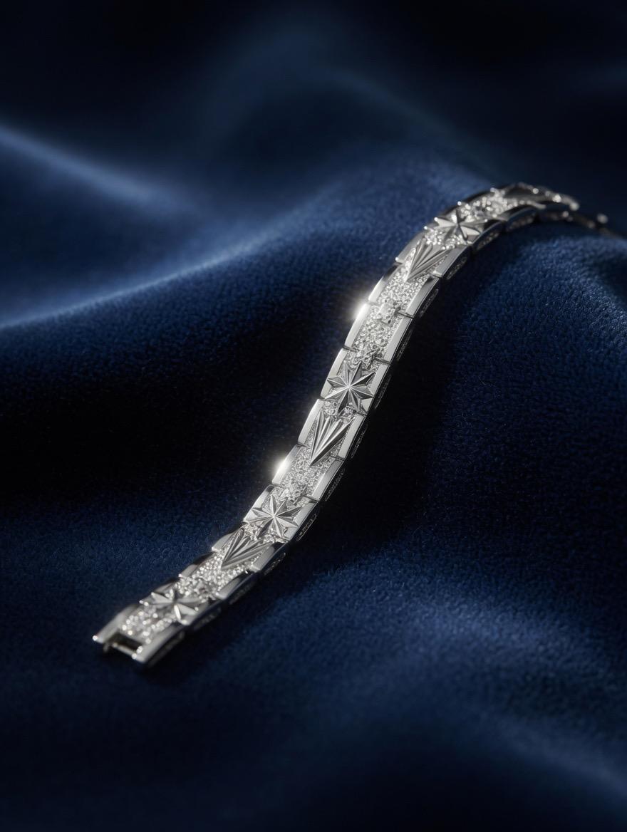 Men’s Silver Star Link Bracelet – Luxury Geometric Chain Bracelet