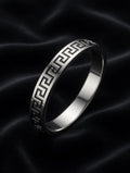 Men’s Silver Greek Key Bracelet – Classic Engraved Bangle
