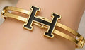 Luxury Gold H-Inspired Cuff Bracelet – Elegant Minimalist Bangle for Women