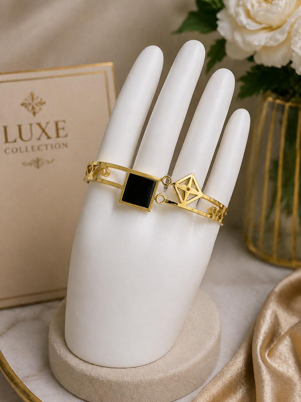 Modern Geometric Gold Bracelet Duo