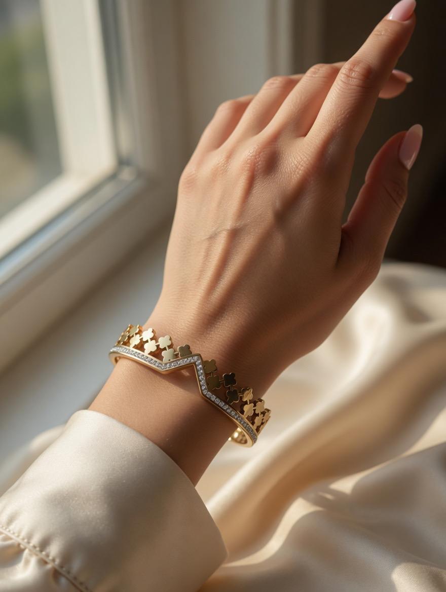 Elegant Floral Zigzag Gold Bracelet