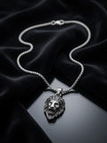 Men’s Lion Head & black head Pendant Necklace – Silver Strength Symbol Chain