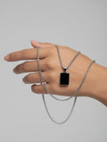 Modern Black Rectangular Pendant Necklace with Silver Chain