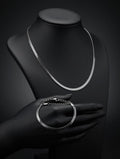 Elegant Silver Flat Link Chain Necklace & Bracelet Set – Minimalist Matching Jewelry Set