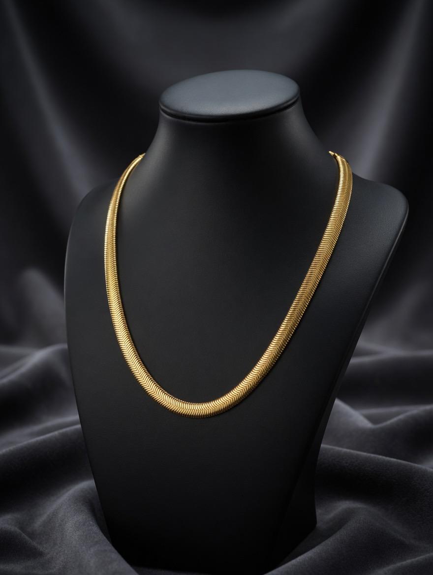 Luxury Herringbone Chain Necklace – Sleek Gold & Silver Flat Link Statement Chain