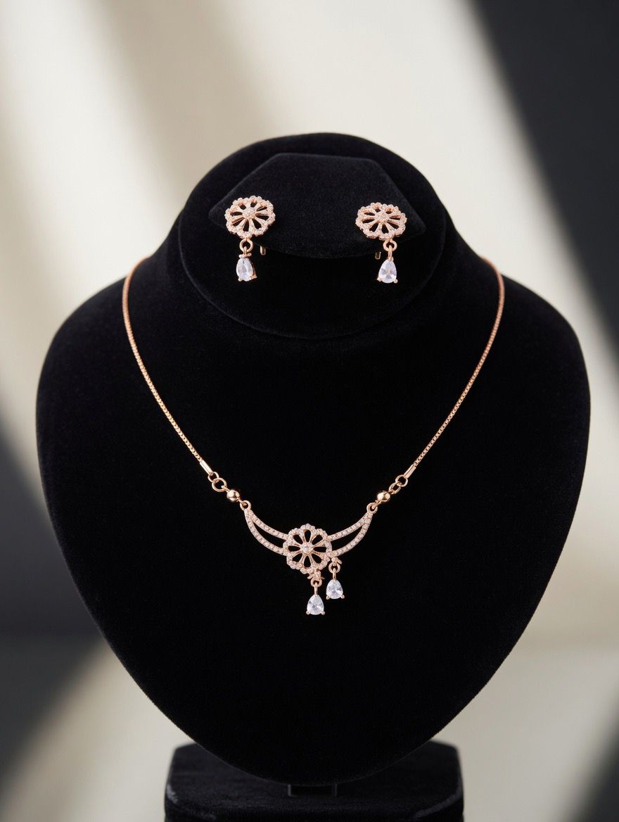 Elegant Rose Gold Floral Crystal Jewelry Set