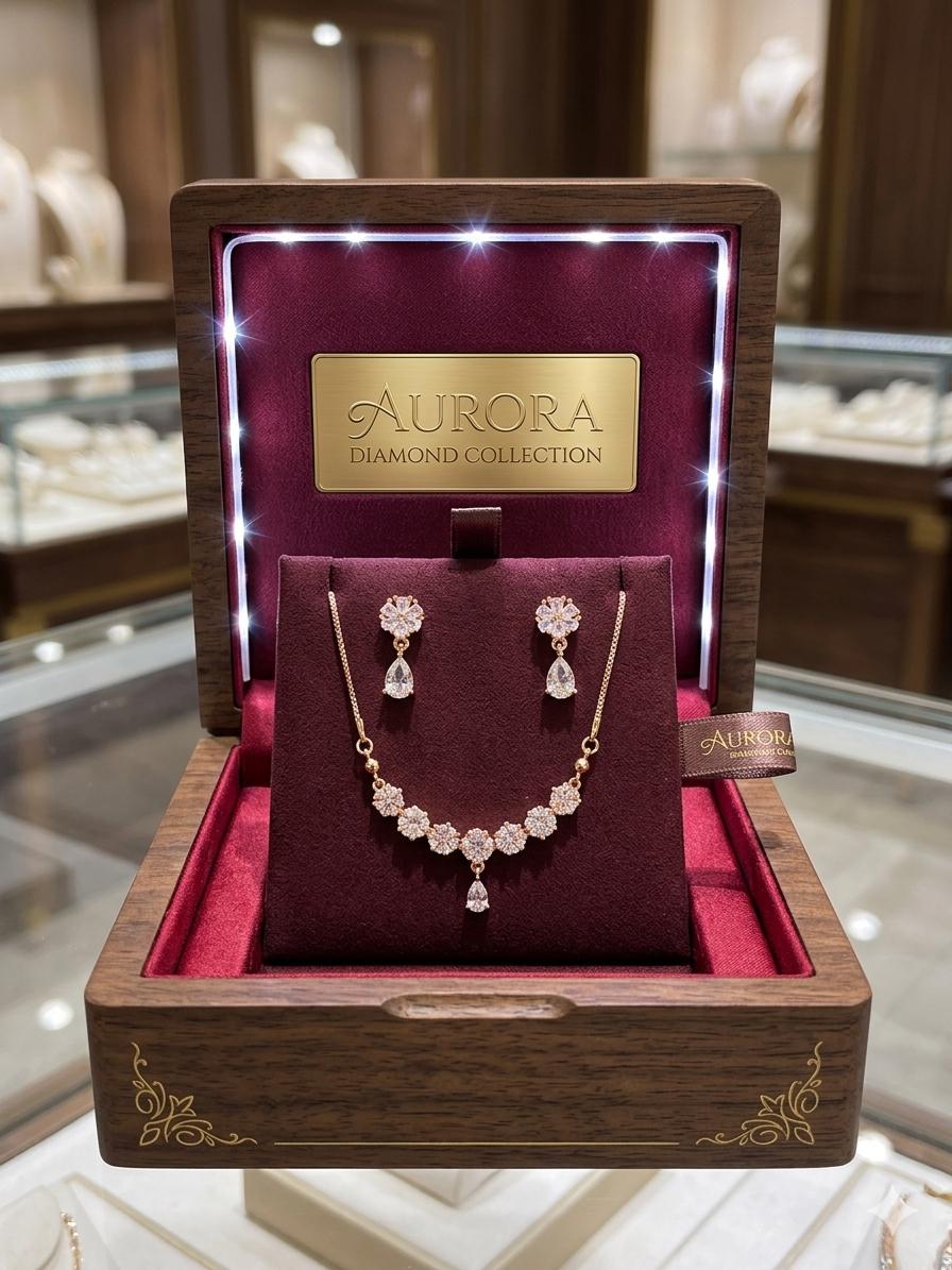 Aurora Diamond Collection – Elegant Floral Necklace & Earring Set