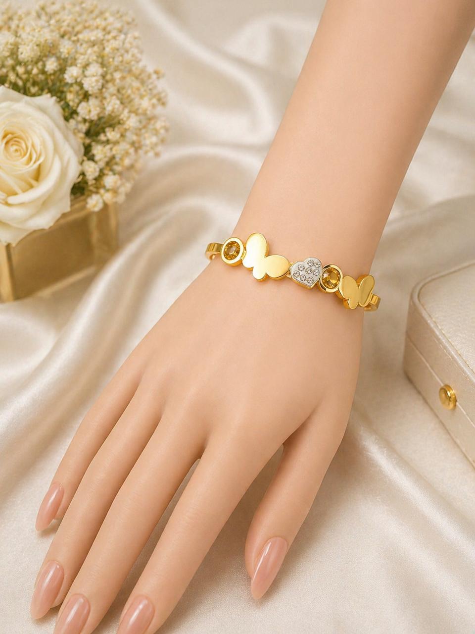 Butterfly Heart Charm Gold Bracelet