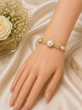 Elegant Gold Pearl Multi-Band Bracelet