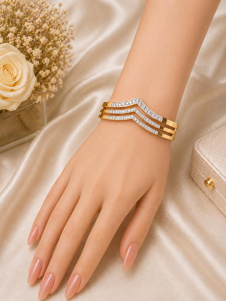 Elegant Crystal Wave Gold Bracelet