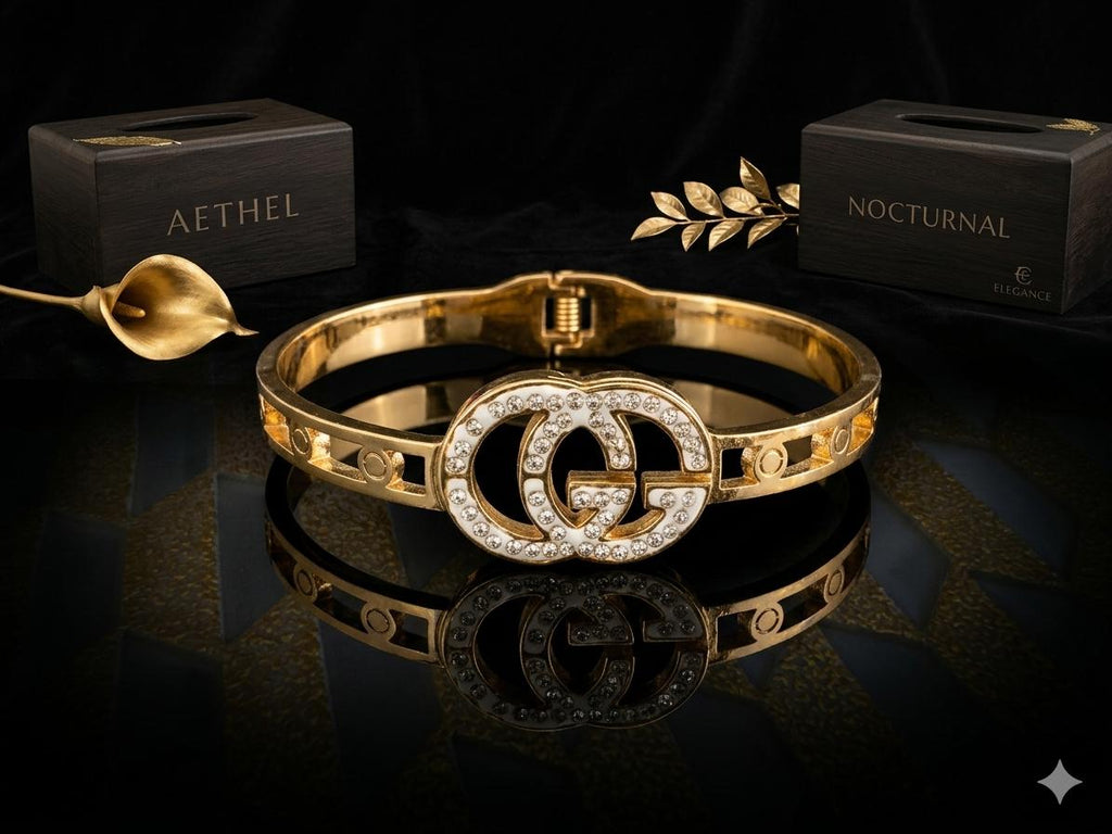 Luxury Crystal Double Emblem Gold Bangle
