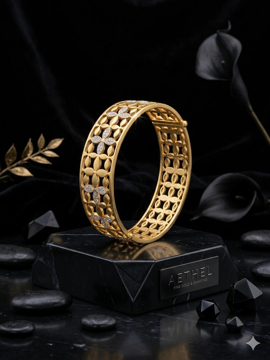 Elegant Floral Cutwork Gold Cuff Bracelet