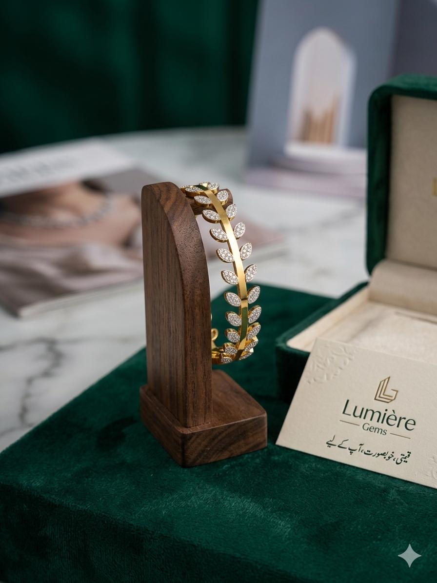 Elegant Leaf Diamond Gold Bracelet