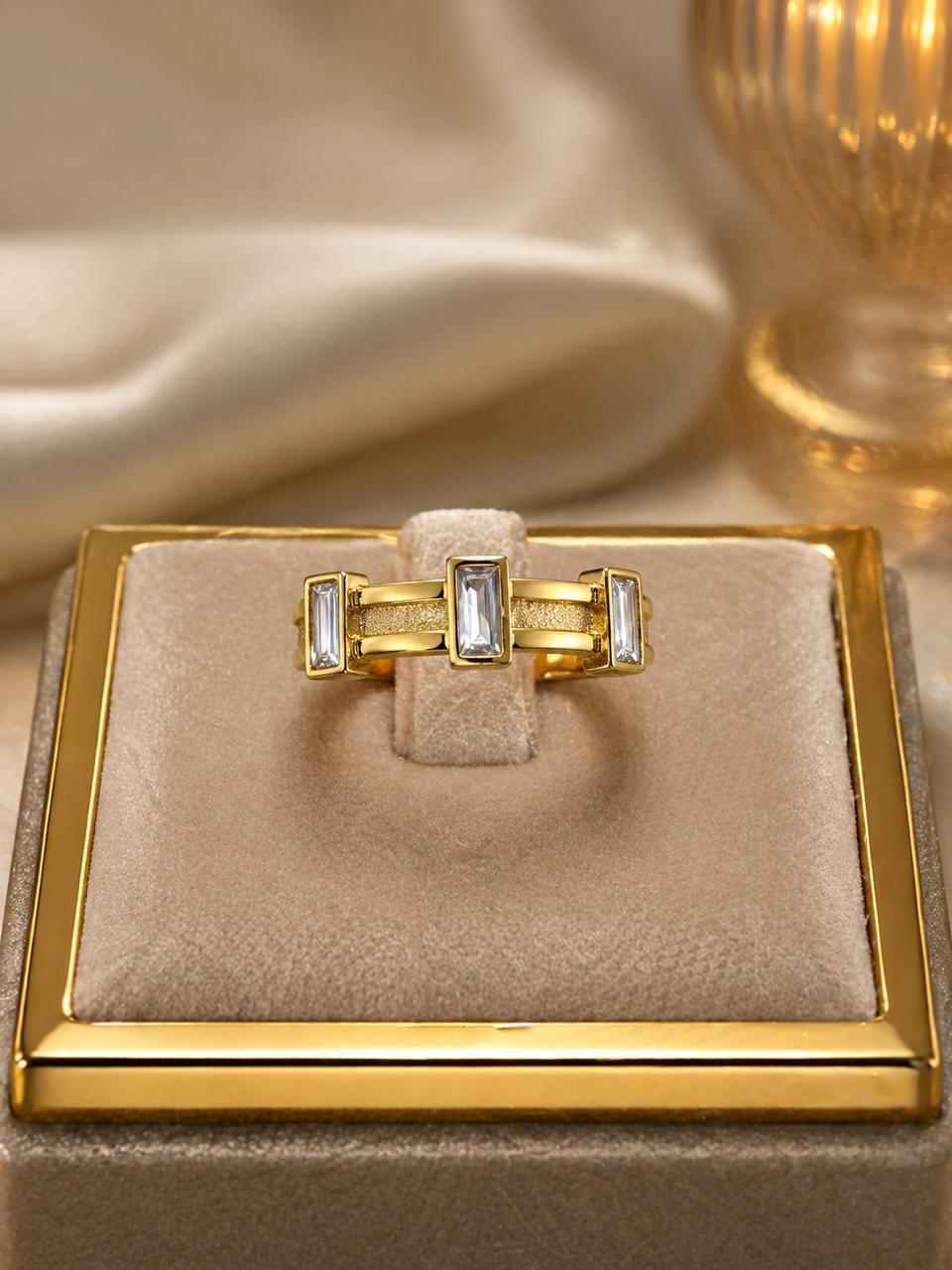 Modern Triple Baguette Gold Ring