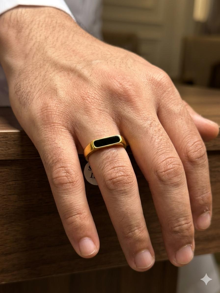 Modern Gold Ring with Black Inlay