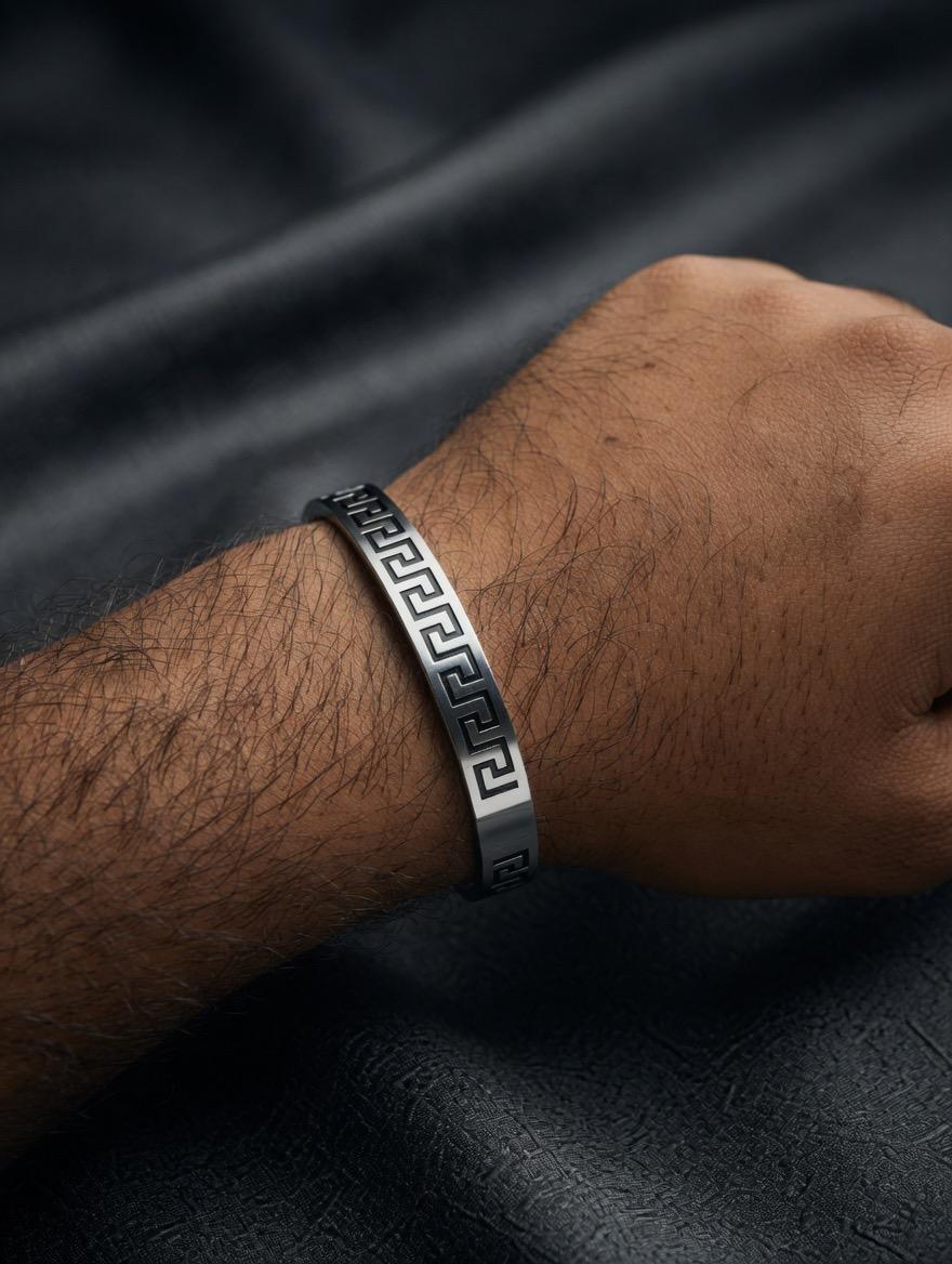 Modern Greek Key Silver Bracelet