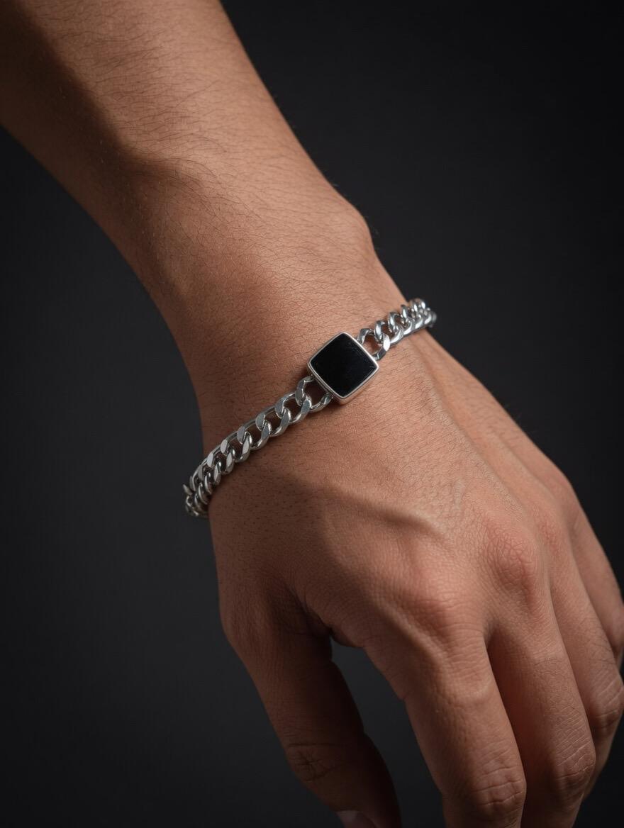 Modern Geometric Silver Link Bracelet