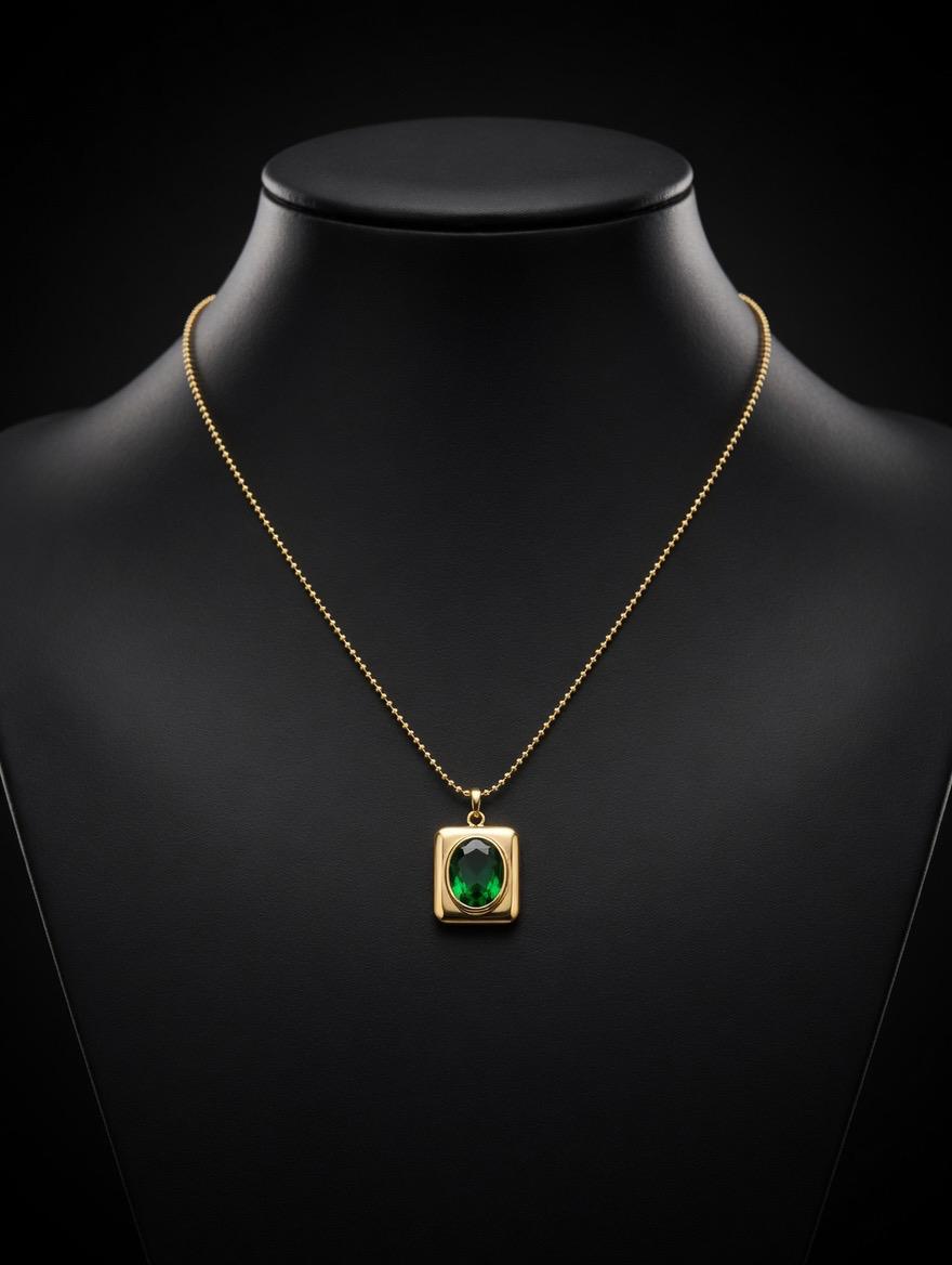 Elegant Green Stone Gold Pendant Necklace