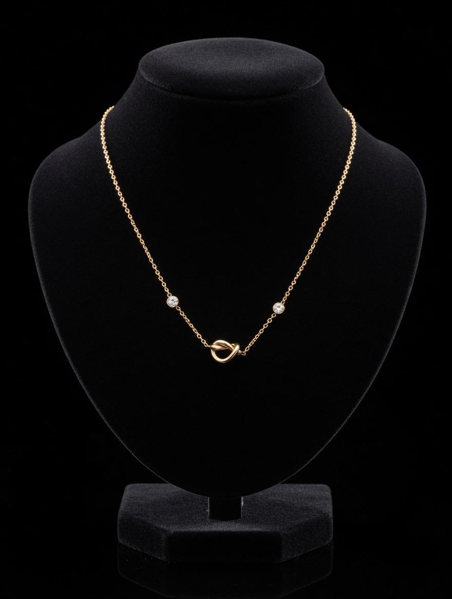 Elegant Gold Knot Necklace with Crystal Accents – Minimalist Dainty Chain for Women