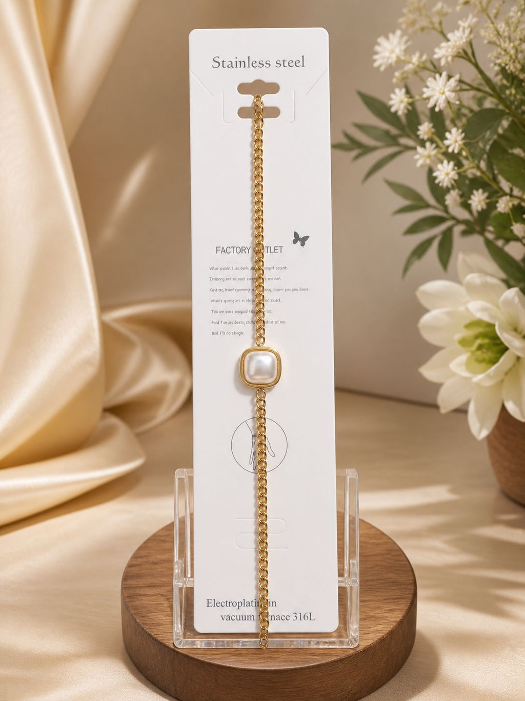 Elegant Gold Pearl Chain Bracelet