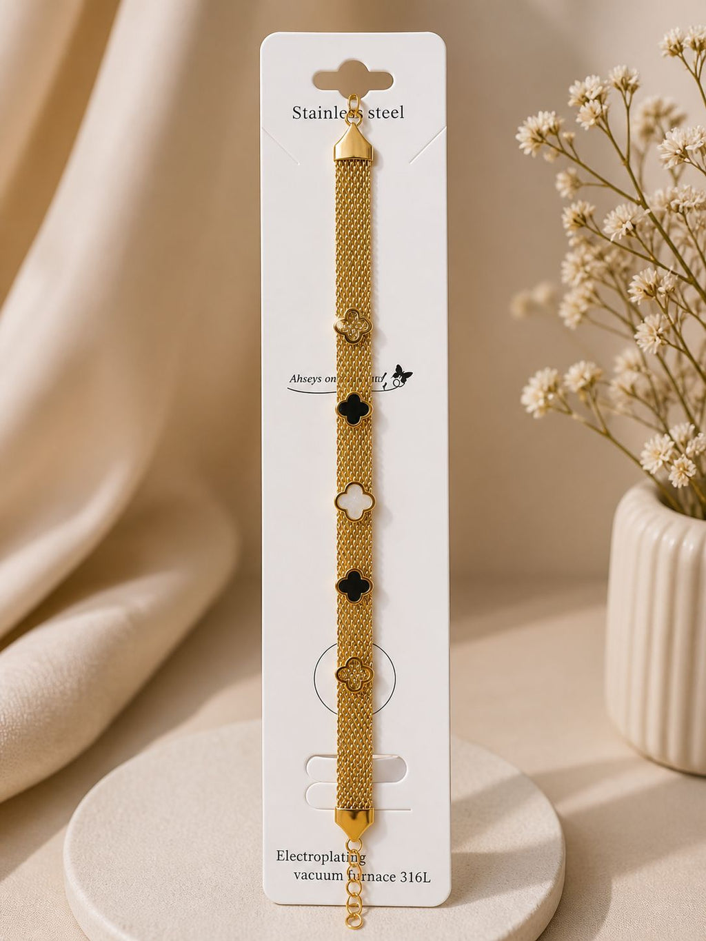 Luxury Gold Clover Charm Mesh Bracelet for Women