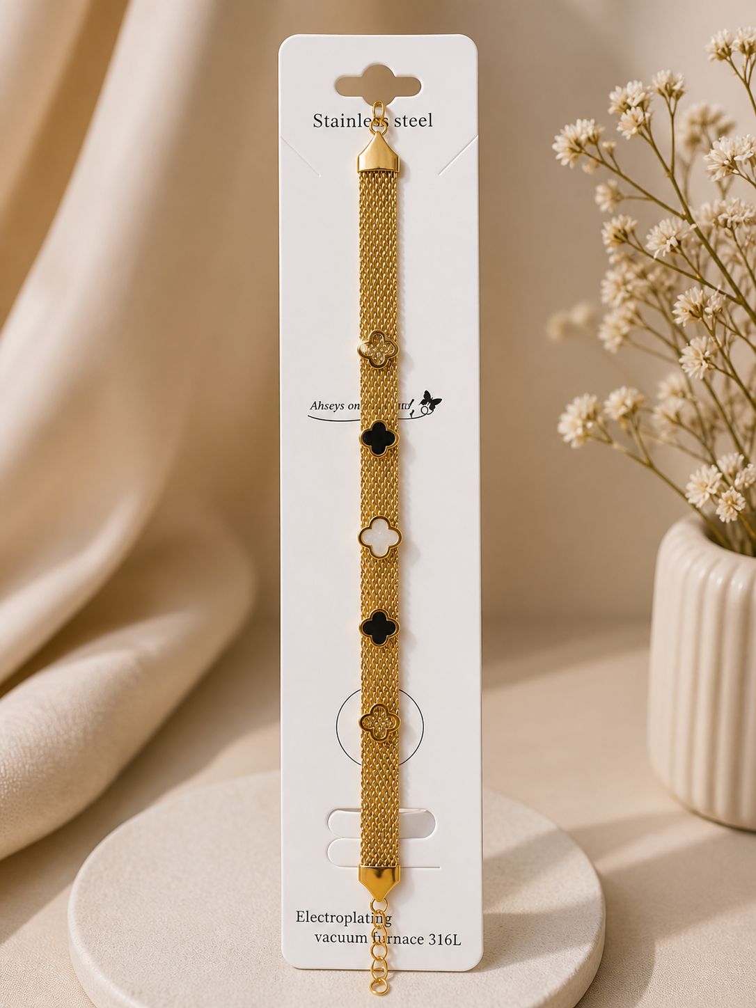 Luxury Gold Clover Charm Mesh Bracelet for Women