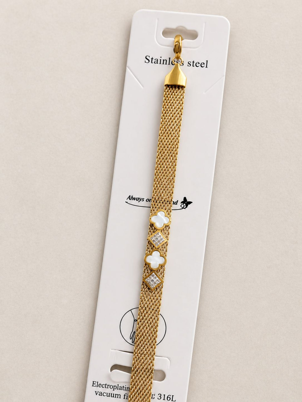 Luxury Gold Mesh Bracelet with Floral Charms & Crystal Accents