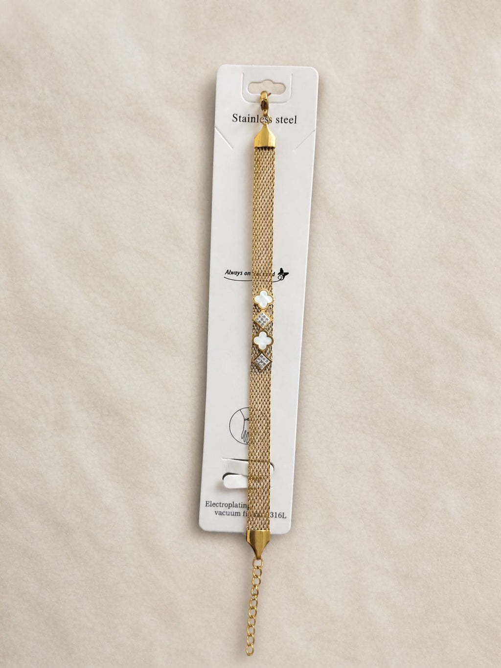 Luxury Gold Mesh Bracelet with Floral Charms & Crystal Accents