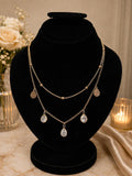 Elegant Layered Gold Multi-Chain Crystal Drop Necklace