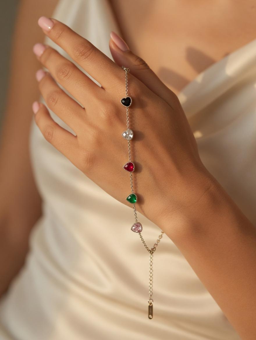 Multicolor Heart Charm Bracelet for Women – Elegant Adjustable Chain Jewelry