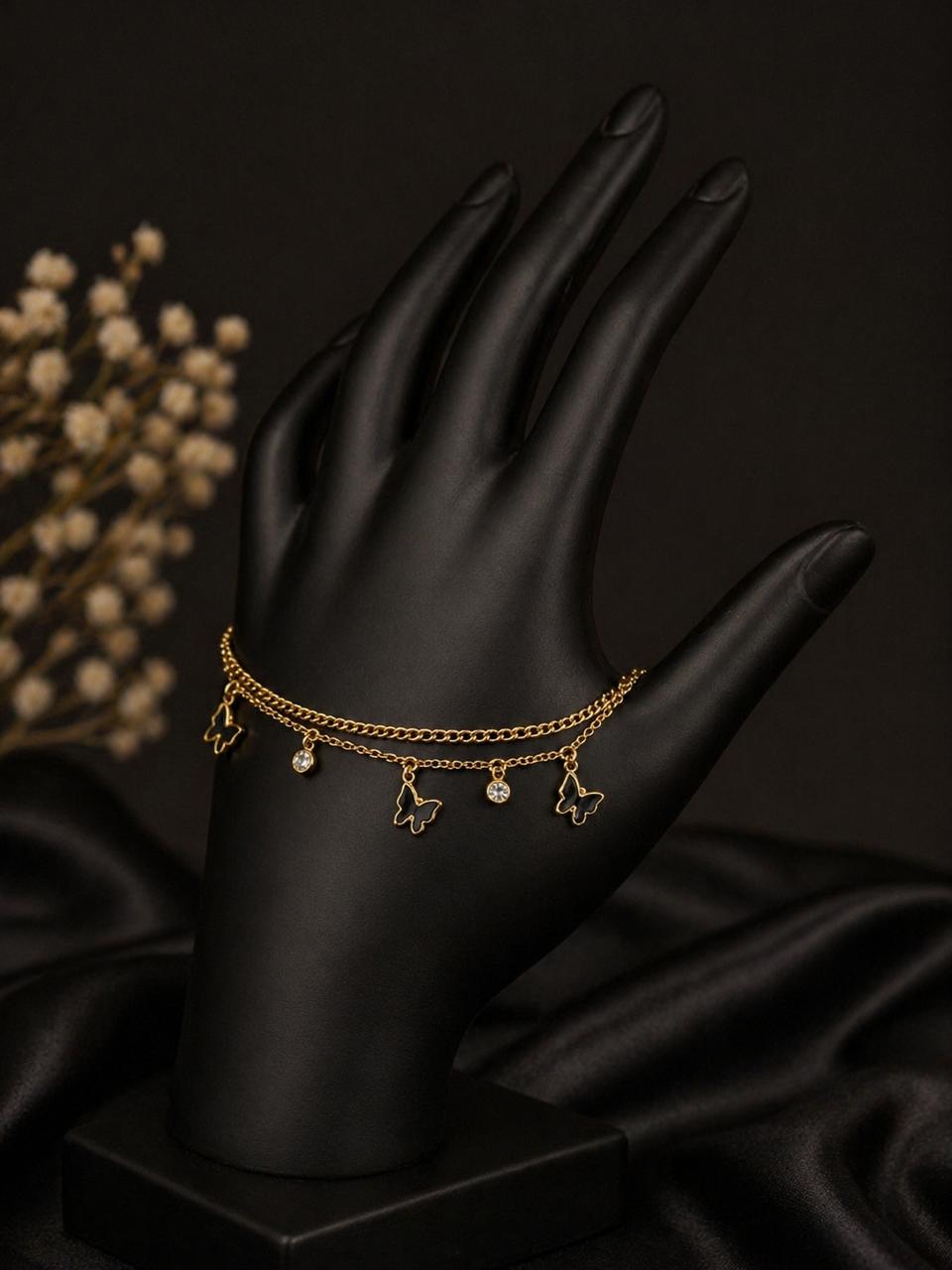 Golden Butterfly Charm Double Layer Bracelet