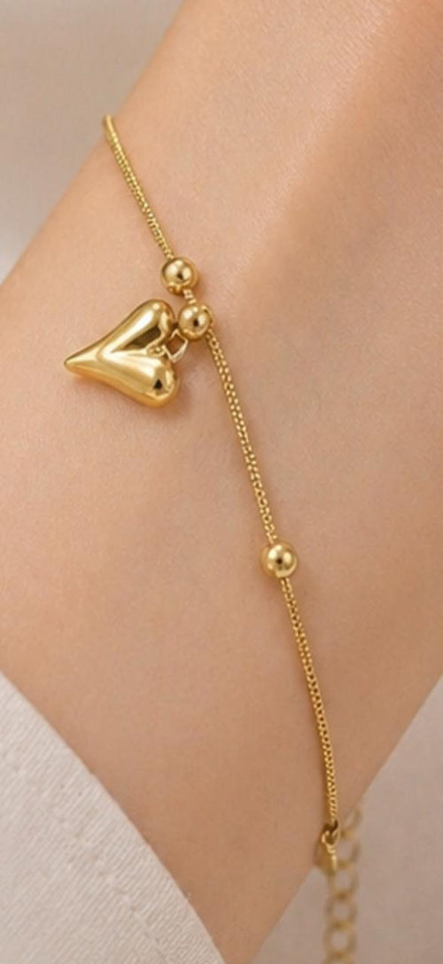Dainty Gold Heart Charm Bracelet for Women – Adjustable Minimalist Romantic Jewelry Gift
