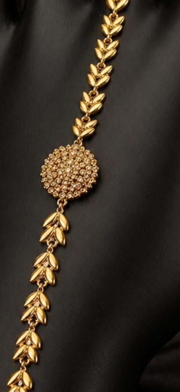 Elegant Gold Hand Chain Bracelet with Leaf Design & Statement Charm