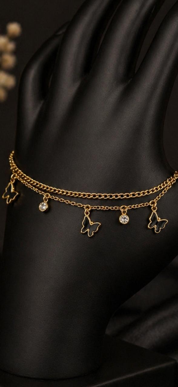 Golden Butterfly Charm Double Layer Bracelet