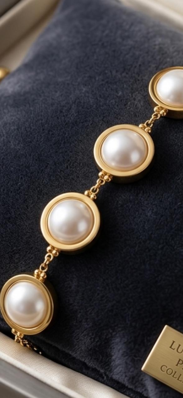Luminous Pearl Gold Link Bracelet – Elegant Classic Jewelry