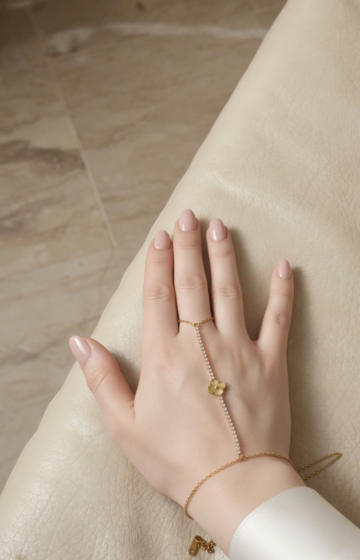 Elegant Gold Hand Chain Bracelet with Floral Charm