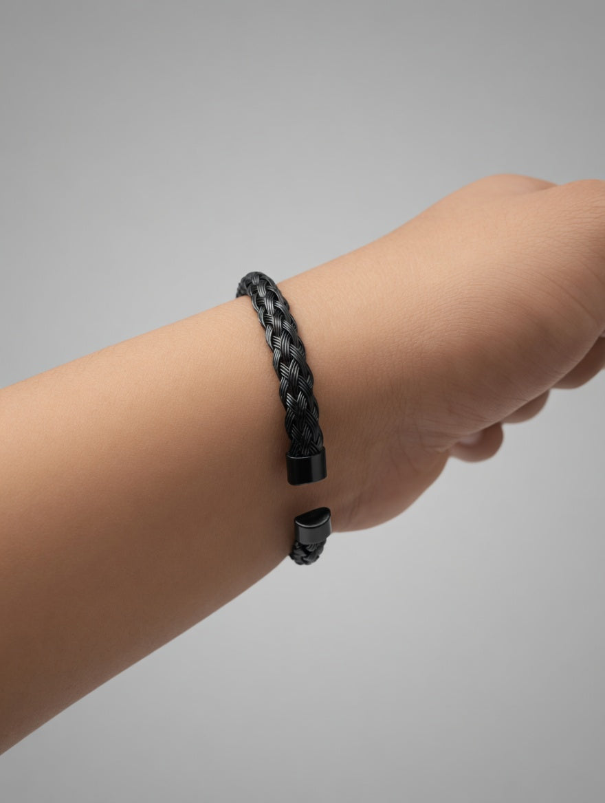 Premium Braided Cuff Bracelet – Stylish Woven Design in Gold& Silver & Black