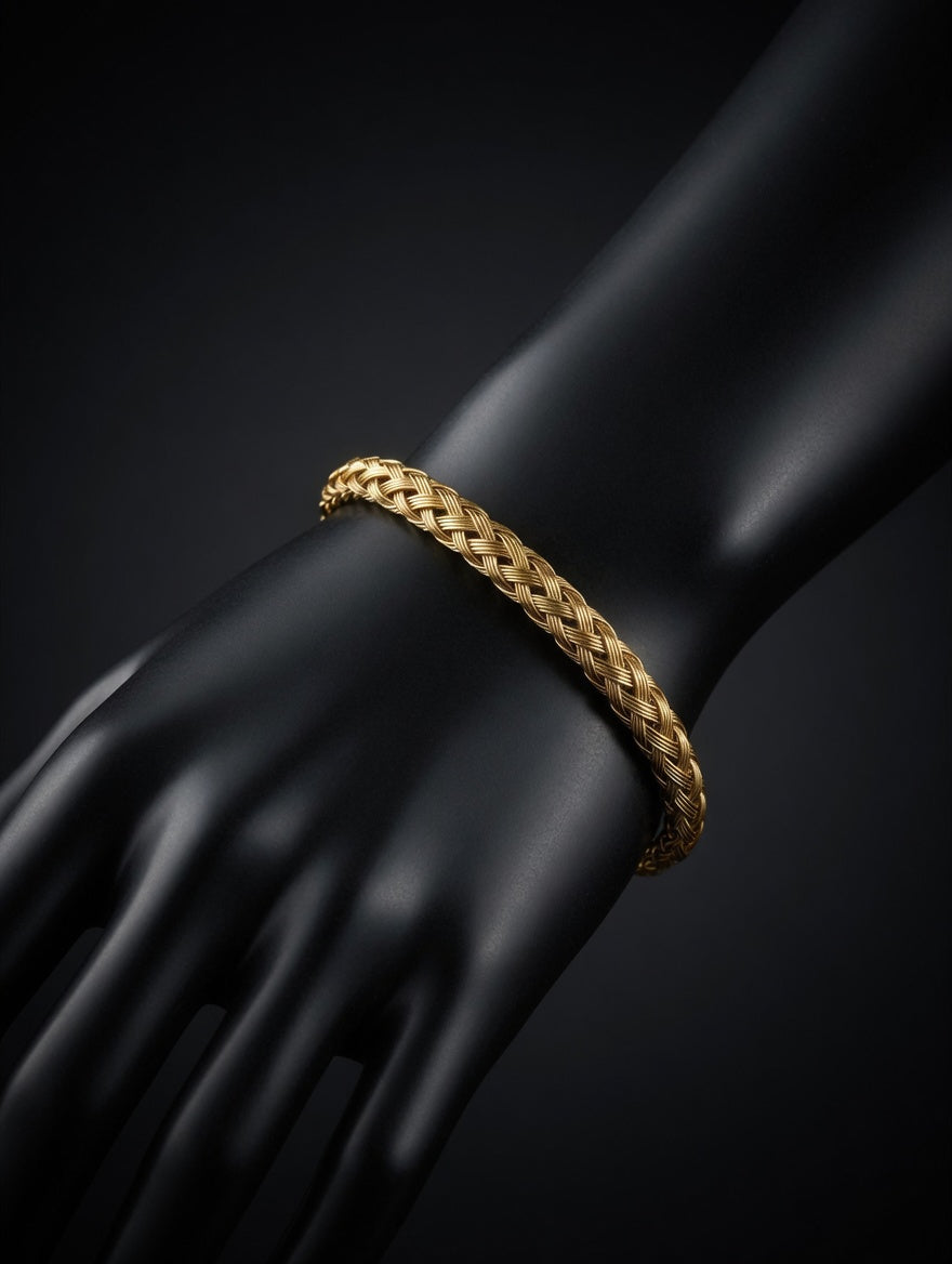 Premium Braided Cuff Bracelet – Stylish Woven Design in Gold& Silver & Black