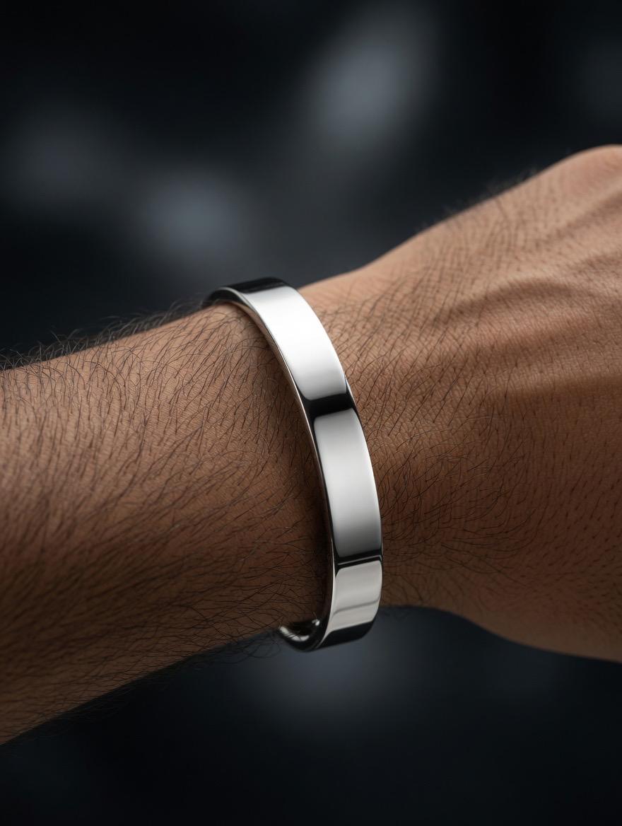 Men’s Minimal Black & Sliver Stainless Steel Bracelet – Sleek Modern Cuff