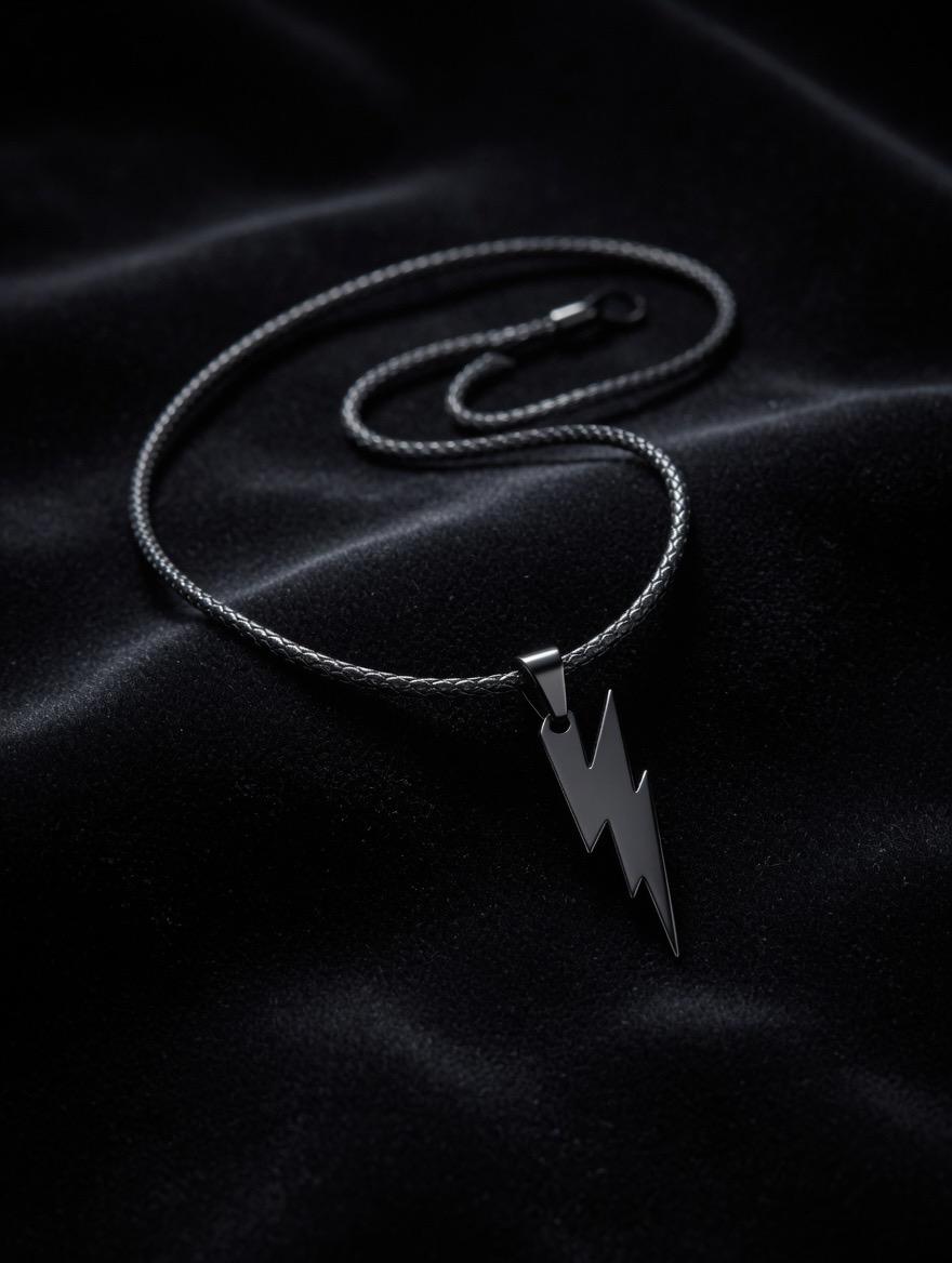 Electric Edge Lightning Bolt Pendant Necklace ( Sliver&Black)