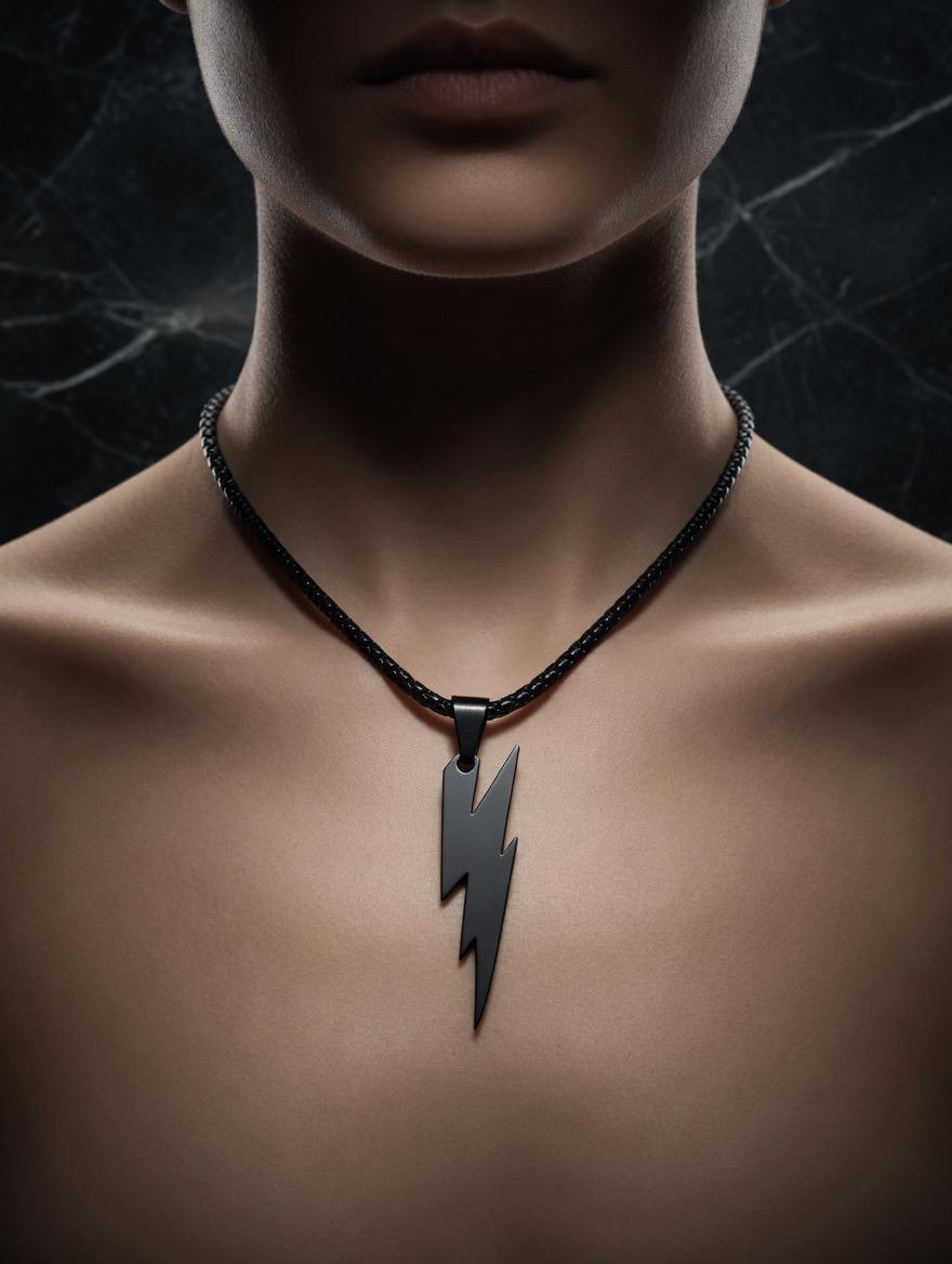 Electric Edge Lightning Bolt Pendant Necklace ( Sliver&Black)