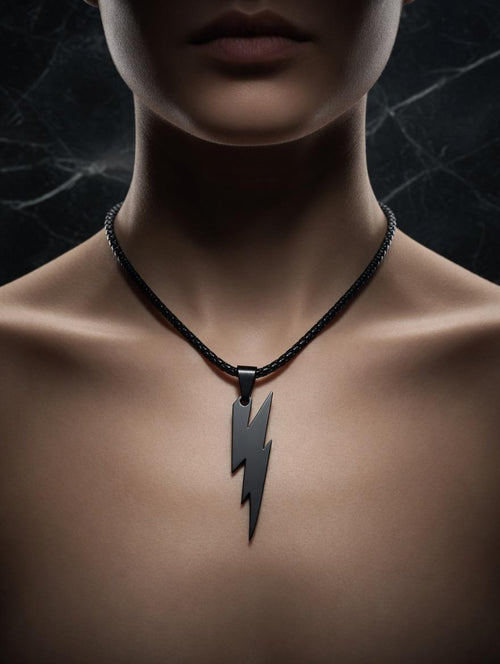 Electric Edge Lightning Bolt Pendant Necklace ( Sliver&Black)