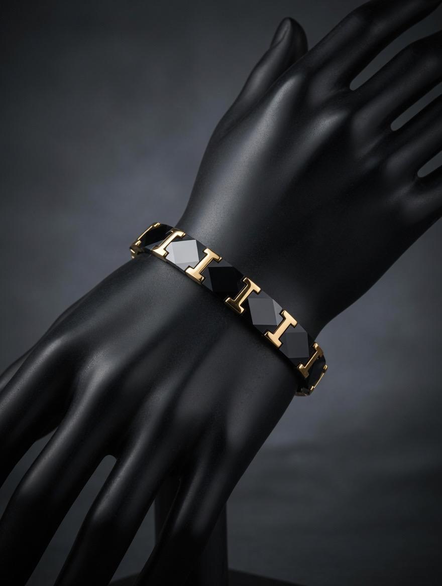 Luxury Geometric Gold & Black Link Bracelet