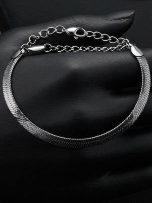 Elegant Silver Flat Link Chain Necklace & Bracelet Set – Minimalist Matching Jewelry Set