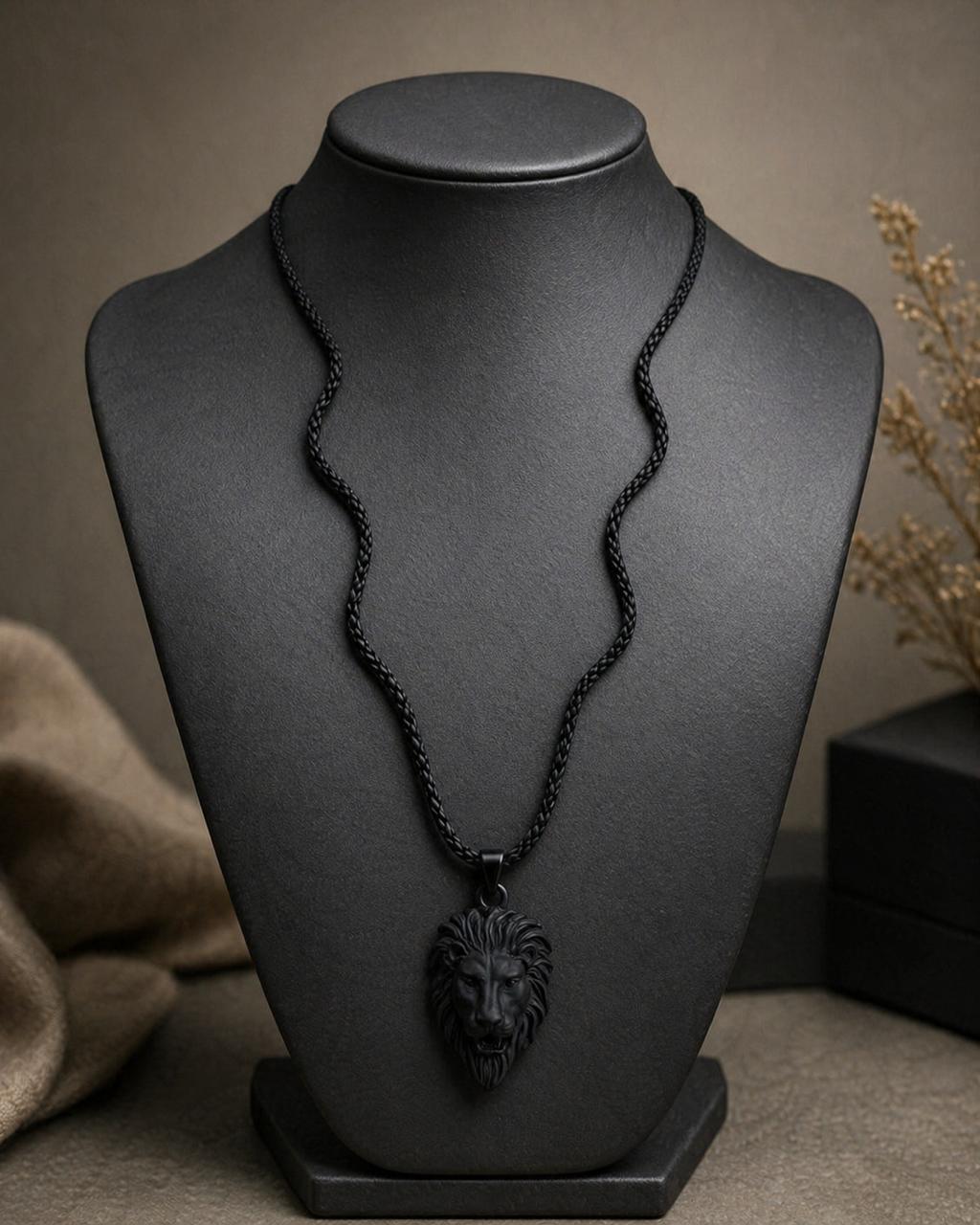 Men’s Lion Head & black head Pendant Necklace – Silver Strength Symbol Chain