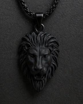 Men’s Lion Head & black head Pendant Necklace – Silver Strength Symbol Chain