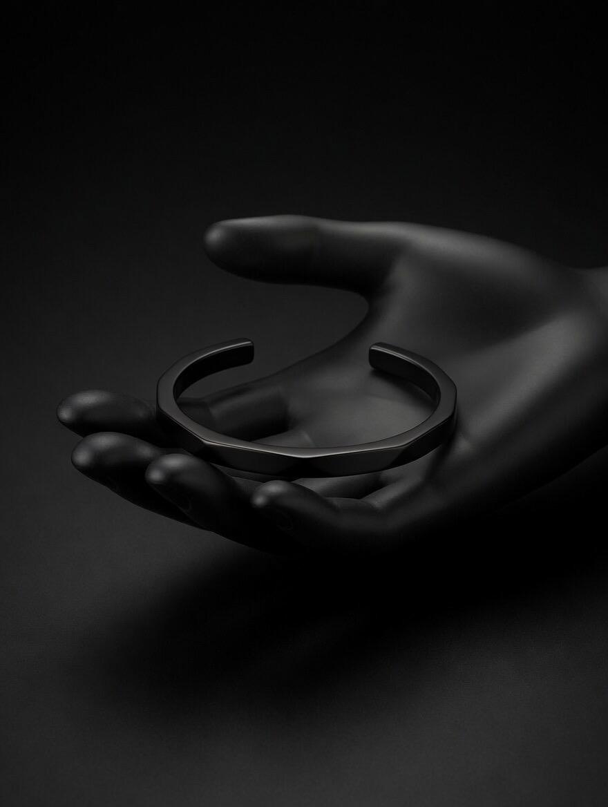 Minimalist Geometric Open Cuff Bracelet for Men (Silver & Black)