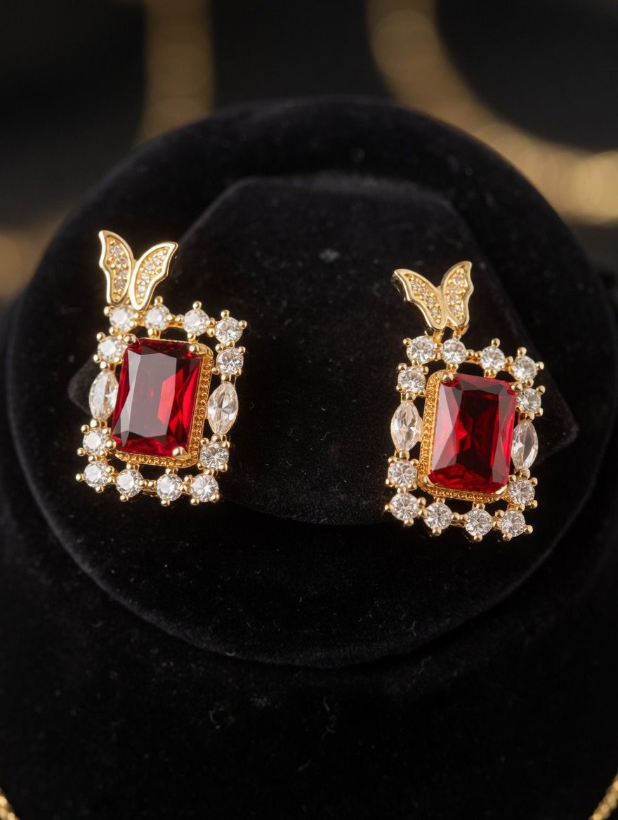 Royal Butterfly Ruby Crystal Jewelry Gift Set