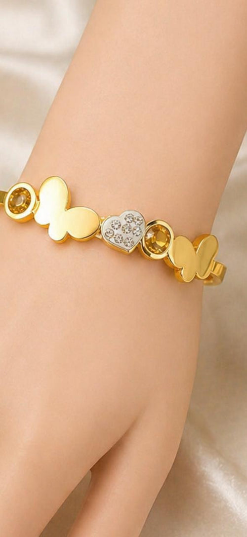 Butterfly Heart Charm Gold Bracelet